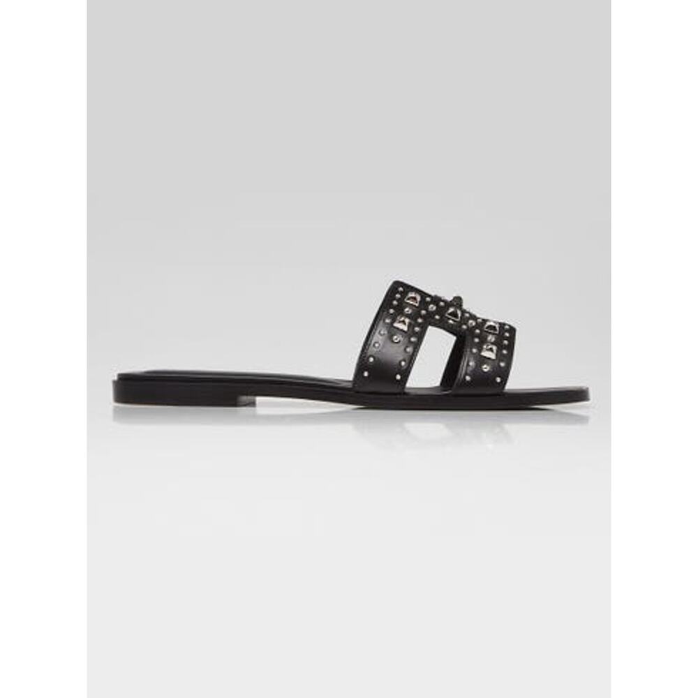 Hermes Black Box Leather Studded Oran Sandals 39.5 sz - Picture 3 of 5